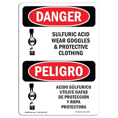 Signmission OSHA Sign, Sulfuric Acid Wear Goggles Bilingual, 24in X 18in Decal, 18" W, 24" H, Spanish OS-DS-D-1824-VS-1586